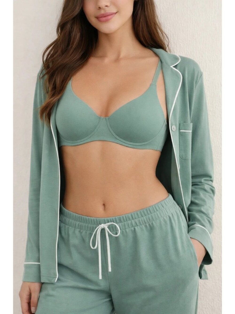 Auden size 38B Cotton Stretch Unlined Demi-Coverage Underwire Bra, Green